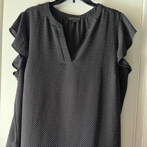 Adriana Papell Black and White Polka dot print short sleeve Blouse Top Size 2x